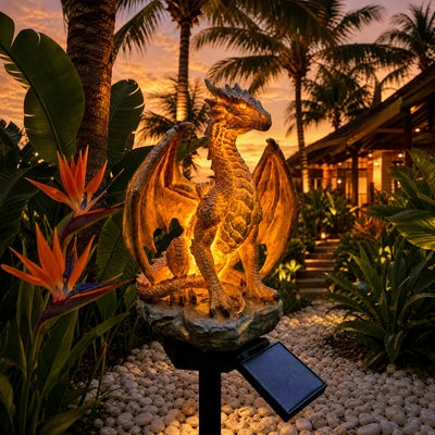 💥LAST DAY 49% OFF🐉✨Solar Dragon Garden Statue Light – Golden Ember Fantasy Outdoor Decor