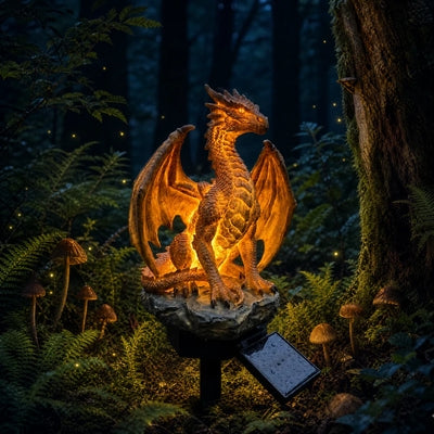 💥LAST DAY 49% OFF🐉✨Solar Dragon Garden Statue Light – Golden Ember Fantasy Outdoor Decor