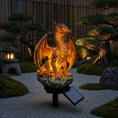 💥LAST DAY 49% OFF🐉✨Solar Dragon Garden Statue Light – Golden Ember Fantasy Outdoor Decor
