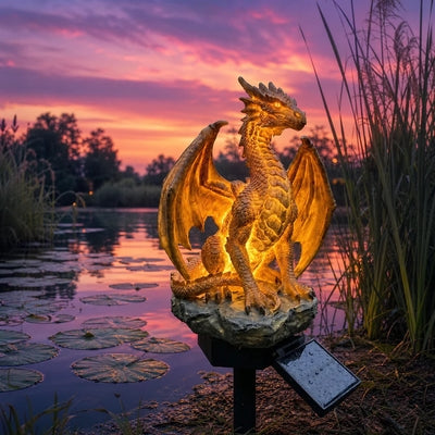 💥LAST DAY 49% OFF🐉✨Solar Dragon Garden Statue Light – Golden Ember Fantasy Outdoor Decor