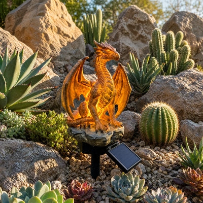 💥LAST DAY 49% OFF🐉✨Solar Dragon Garden Statue Light – Golden Ember Fantasy Outdoor Decor